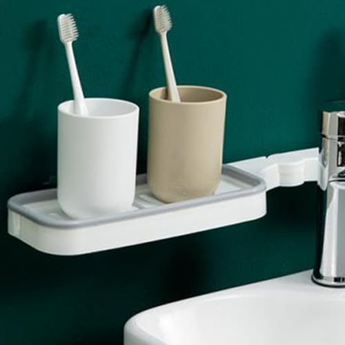 Tissting Bathroom Corner Shelf, Wall Mount Foldable Shower Caddy Organizer Basket Bathroom Sink Shelf Over Faucet Adhesive Storage Rack for Bathroom Kitchen (White Gray) by Tissting - Image 8
