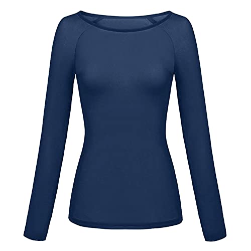 Camiseta Esqueleto Mujer Halloween Blusa de Malla con Parte Superior Transparente de Manga Larga sin Costuras para Mujer Camiseta Caballo Mujer (Dark Blue, XL)