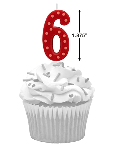 Image of Papyrus Number 6 Birthday Candle, Red Polka Dots (1-Count)