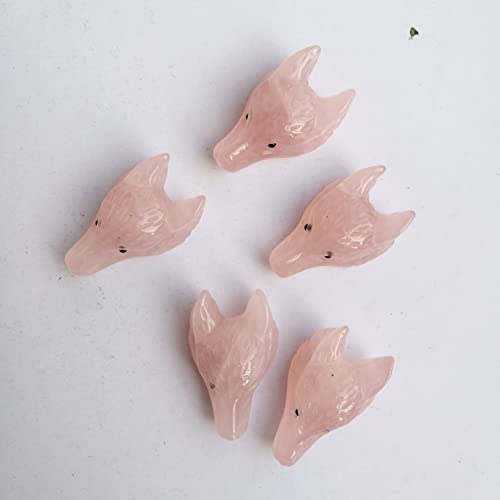 Manekieko Natural Rose Quartz 40mm Wolf Head Pocket Crystals and Healing Stone Figurine,Haped DIY-Jewelry Pendant - Image 4