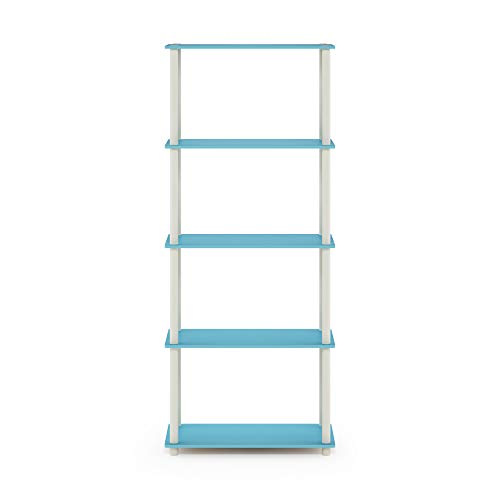 Image of Furinno TURN-N-TUBE Storage Shelves, 5-Tier Book Shelf, Corner Shelf, Toolless Open Shelves, for Organization and Storage, Living Room, Garage, Home Office, Light Blue