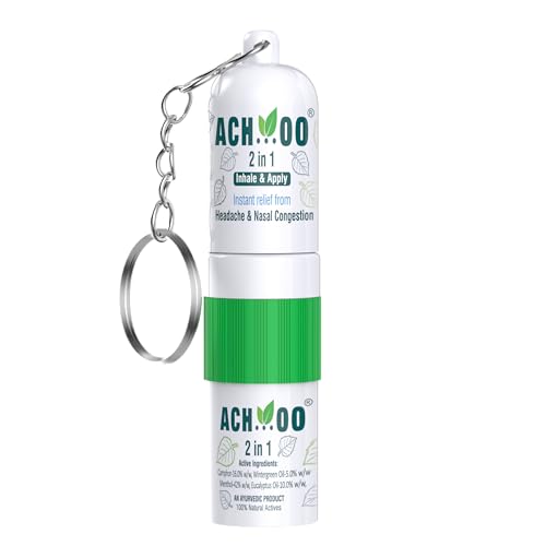Image of ACH...OO 2 In 1 Inhaler And Roll On Relief From Cold, Cough, Blocked Nose, Headache And Breathing Difficulty | Cold & Nasal Congestion With 100% Natural Active Ingredients (Pack Of 6 X 2Ml)