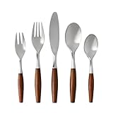 5-Piece Teak Retro Nordic 304 Stainless Steel Flatware Set – Elegant Silverware for Home Kitchen | Minimalist Tableware & Cutlery Set Brushed Finish