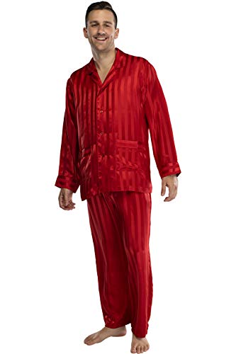 Intimo Men's Solid Jacquard Stripe Silk PJ