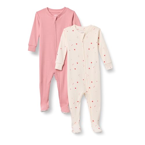 Amazon Essentials x Sofia Grainge Pijama Ceñido de Algodón con Pies Unisex Bebés, Pack de 2, Carmín/Varios Corazones, 18 Meses