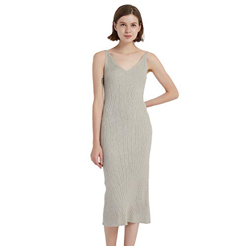 Image of Women's Sleeveless Sweater Dress Knit Slim V Neck Bodycon Midi Stretchable Elasticity Slim Fits