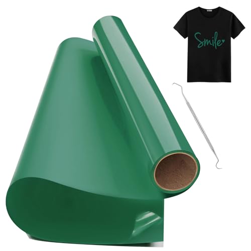 Hengrongshen Rouleau Vinyle Thermocollant pour Tissus Vert, 30,5 CM x 150 CM Thermocollant Flex avec Crochet, Flex Thermocollant pour Tissus, Cri-cut et Silhouette Cameo...