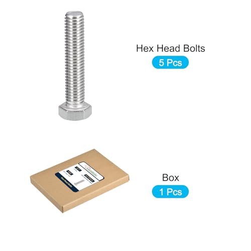 Image of METALLIXITY Hex Head Bolts (1 /2-13 x 2-1 /2 inch) 5Pcs, 304 Stainless Steel 18-8, Fully Threaded, External Hex Drive, Plain Finish, Hex Head Screw Bolt, Silver