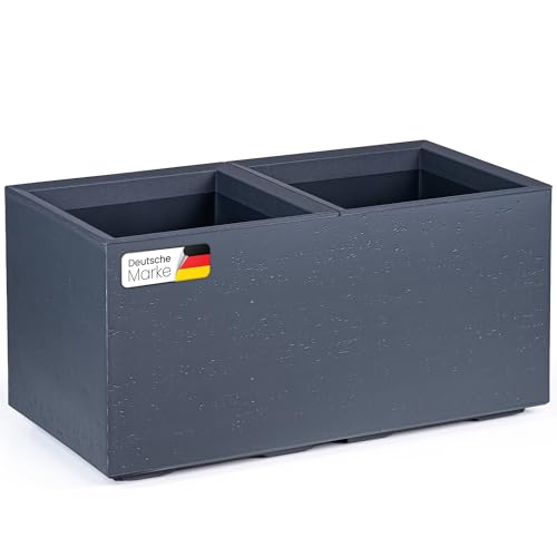 KONZEPT Pflanzkübel groß, rechteckig 40x80x40 cm auf Rollen, für innen und außen, quadratisch, anthrazit in Beton-Optik, aus Kunststoff, mobil – ideal für Garten, Terrasse, Balkon und Wohnräume