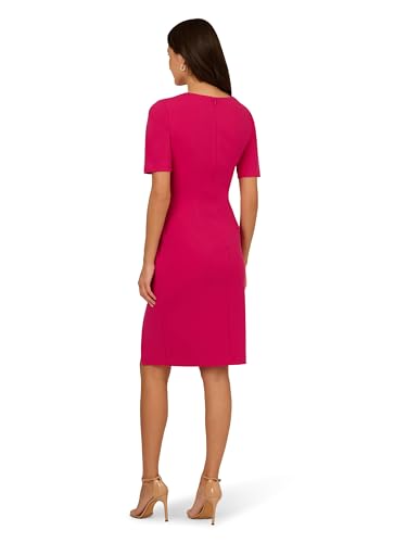 Image of Adrianna Papell Stretch Crepe Side Draped Sheath Dress with Asymmetrical Neckline