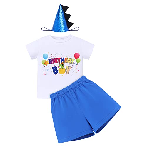 OBEEII Toddler Boys Cotton Clothing Sets Short Sleeve Tee Shorts and Headband Royal Blue+Headband 1Y