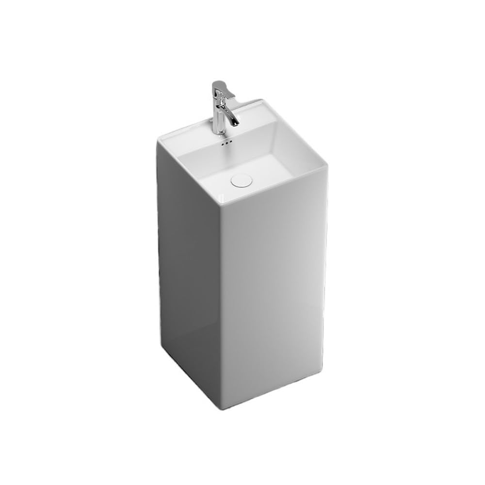 Pedestal Sink Modern White Porcelain Bathroom Pedestal Sink Combo One Piece with Silver Faucet and Drain Kit