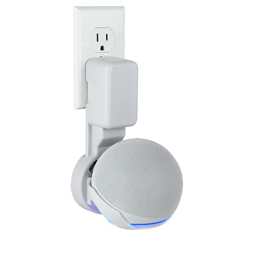 NoveraPrime] Wall Mount Holder for Dot 4th & 5th Gen & Hopestar H52 Outlet Hanger Stand with Built-in Cable Management No Screws Drilling Space-Saving Speaker Mount for Any Indoor Spaces - White