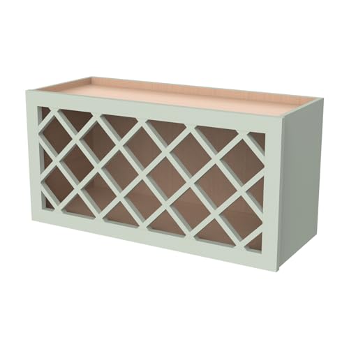 CozyHommie Solid Wood RTA Wine Bottle Rack Wall Cabinet with Lattice Panels - Wine Storage for Bar...