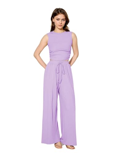 Image of Women's Two-Piece Co-ord Sets-Crop Top and Wide-Leg Pants-Stylish Casual Matching Outfits