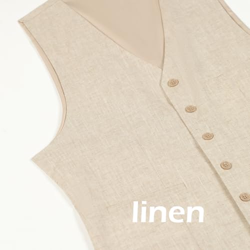 Solove-Suit Men's 3 Piece Regular Fit Linen Men Suit 2 Button Tuxedos for Wedding Party(Blazer+Vest+Pant)4