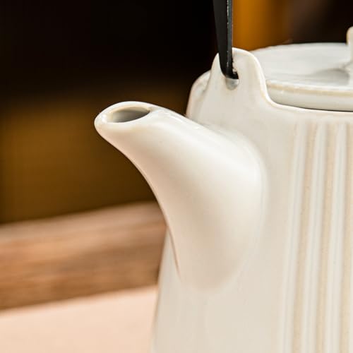 Image of Yundu Ceramic Teapots for Tea, 1000ml /33.8oz Tea Pot with Infusers for Loose Tea, Striped Tea Pot with Removable Tea Infuser - Reactive White