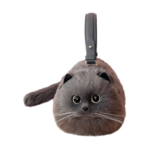Cute Plush Cat Bag - Plush Cat Shoulder Bag | Handmade Realistic Cat Plush Bag | Puffy 3D Eyes Cat Shoulder Bag | Handmade Realistic Cat Bag | Cat Shaped Bag For Women