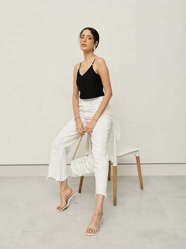 Image of ESPRESSO Viscose Elastane Ultra-Soft Design Camisole for Womens /Girls Pack of 2 (Black /Half White)