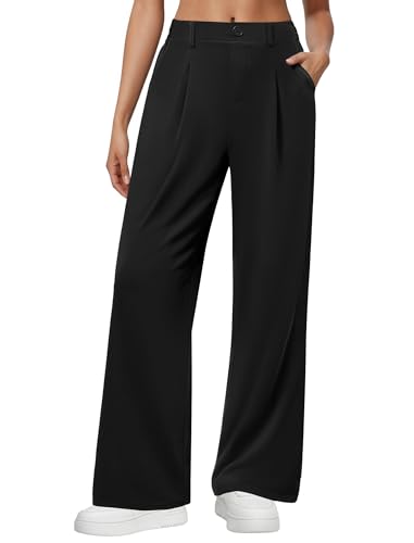 DLOODA Wide Leg Dress Pants for Women, Pull on Elastic Stretchy Work Pants High Waisted Casual...