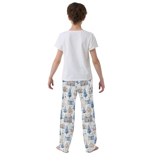 Christmas Xmas Snowman Long Pajama Pants Elastic Waist PJ Bottoms with Pockets S A1104974