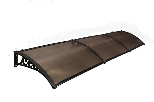 Image of CHENNAI Window Blinds and Shades DIY Polycarbonate Awning (Engineered Plastic Brackets) Window Sunshade Door Weather Shed Rain Canopy Awnings- 12'Widthx3'Depth (Black Brackets & Bronze Sheets)