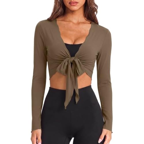 LOMON Womens Ballet Wrap Tops Self Tie V Neck Pila