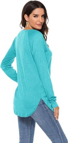 Teesho Damen Longshirt Langarm Elegant Oberteile Löwenzahn Baumwolle Shirt Casual Tops Tunika – Bild 2