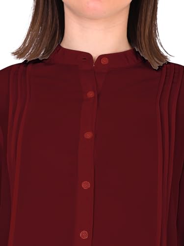 Image of Women's Regular Fit Solid Pleated Cotton Blend Shirts