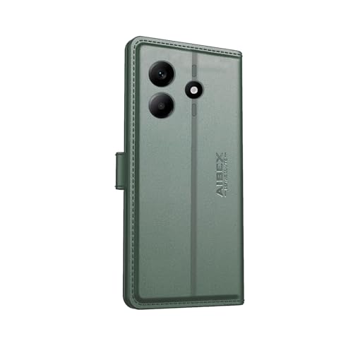 Image of AIBEX Compatible for Redmi Note 14 SE 5G / Redmi Note 14 5G Flip Cover Leather Finish with Magnatic Closure | Inside TPU with Card Pockets | Wallet Stand | Complete Protection Flip Case -Green