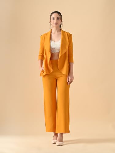 Image of Women's High Waist Straight Fit Trousers,Solid Korean Stretchable Pants for Women, Regular Fit Elastic Waist Full Length Formal Trouser,Casual,Office Wear