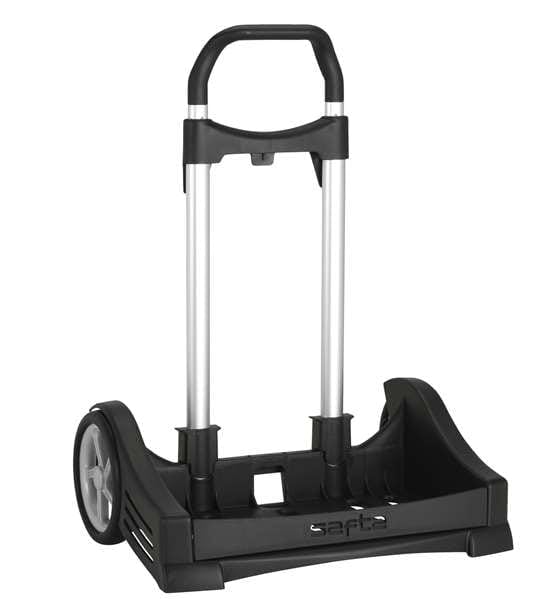 SAFTA | Carro Portamochilas Evolution SAFTA, Negro, Plegable y Extensible, Ruedas Silenciosas 14 cm, Ligero y Resistente, Asa Telescópica, Sujeción Universal para Mochila Escolar, Medidas 40x28x85 cm