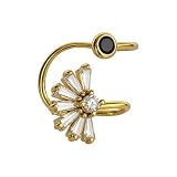 Non‑Piercing Ear Cuff for Women – Adjustable 14K Gold Plated 316L Surgical Stainless Steel, Hypoallergenic Minimalist Everyday Jewelry (Midnight Crown Cuff Earrin)