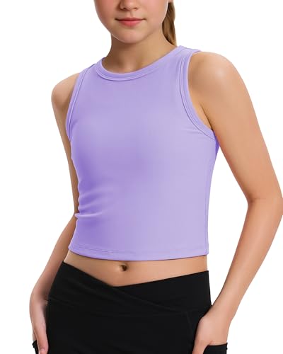 Image of JOCMIC Girls Athletic Tank Tops, Ribbed High Neck Sleeveless Cropped Top