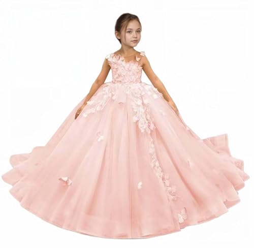 Flower Girl Dresses for Wedding Lace Applique Pageant Princess Dress for Girls 3D Butterfly Tulle Girls Dress2
