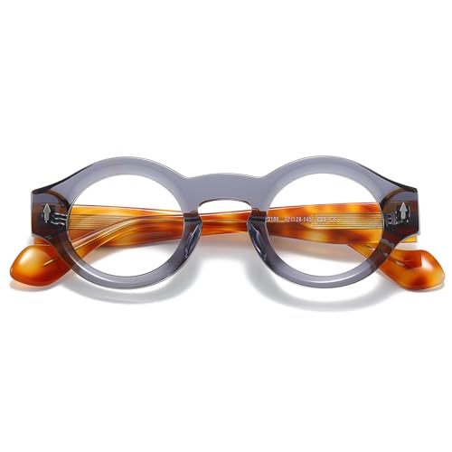 Image of JOLLYNOVA Yuki Vintage Small Acetate Glasses Frame Prescription for Women Men Round Thick Eyeglasses Frames 41-28-145mm