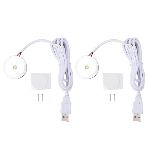 Pilipane Small LED Light 2pcs USB Plug 5V 1W Mini Spotlight for Display Cabinets Jewelry Cupboards Warm Light with Generous Cable Length Easy Installation and Wide Application (Warm Light)