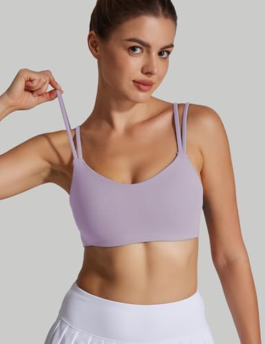 Image of Yoga Sports Workout Bras for Women Seamless Molded Cup Spaghetti Double Strap Bra Wirefree Scoop Neck Tank Top Bras