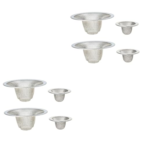 Lurrose 2 Series Filtro De Acero Inoxidable Colector De Drenaje De Cabello Sifón para Desagüe De Ducha Filtro De Malla Drenar Recogedor De Pelo De Drenaje De Bañera Baño Plata 4 Piezas*2