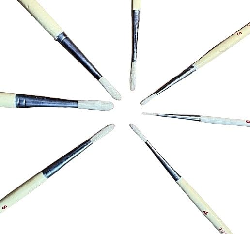 Image of Pure Hog Hair Round Paint Brush Set | Natural Bristle Artist Brushes for Oil & Acrylic Painting, Smooth Color Blending, Fine Detailing & Professional Art Creations | Sizes 0-12, Set of 7