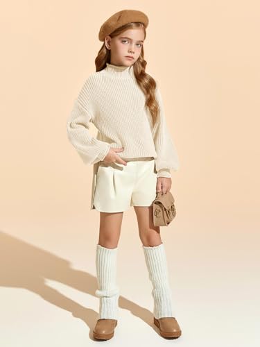 Image of rrhss Girls Mock Neck Loose Knit Sweaters Kids Long Sleeve Slouchy Warm Cute Fashion Pullover Tops 5-14 Years