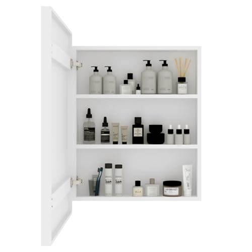 Botiquín de baño con espejo MeowWoof, marco de madera estilo granja, 28" x 22", instalación empotrada o superficial (blanco) miniatura 4