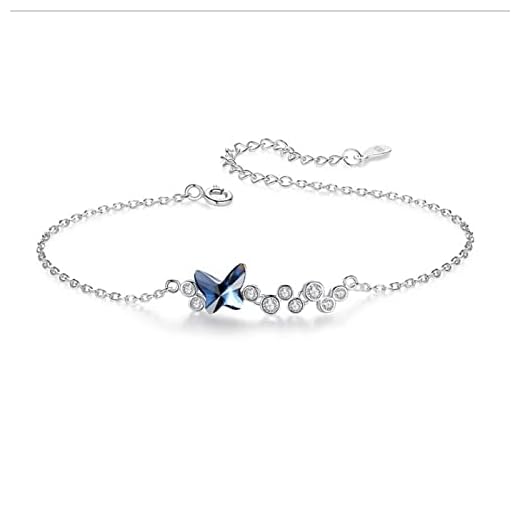 Q-HL Personliga armband kvinnor flickor gåva kristallarmband med fjärilselement för kvinnor mamma personlig present (färg: vit)