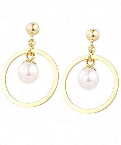 Boucles d'oreilles argent S925 anti-allergie avec pendentif rond doré en nacre