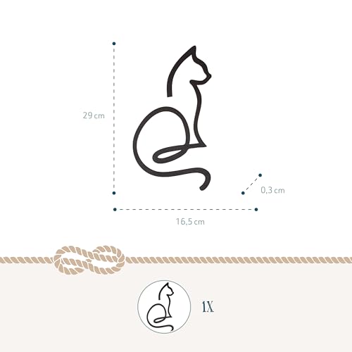 Katzen-Silhouette zum Aufhängen: Deko Katzenfigur, Dekokatze Holz, Holzfigur Innen, Katzendeko, Wanddeko Figur One Line Design, Türkranz Schild Katze, Geschenk Katzenliebhaber, Schwarz, 29 x 16,5 cm