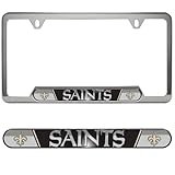 FANMATS 61960 New Orleans Saints Embossed License Plate Frame, Stainless Steel Frame with Stamped Aluminum Team Logo Inserts, 6.25in x 12.25in