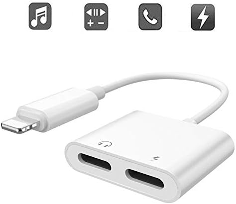 Dual Adapter for iPhone 11/11 Pro/11 Pro Max/X XR XS XS Max / 7 7P 8 8P, Labobbon 4-in-1 Splitter Adapter/Cable for iPhone Audio/Headphone and Charger, Remote Control & Telephone Call Supported