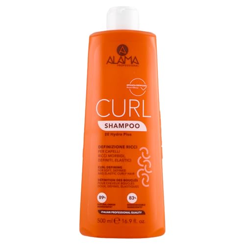 Alama Curl Shampoo, Champú para cabellos rizados y ondulados definidos, con cuerpo y elásticos, con aceite de oliva y eritritol, antiencrespamiento e hidratación duradera, 500 ml