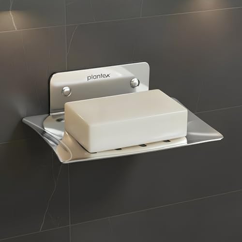 Image of Plantex Stainless Steel Square Shape Soap Holder /Wall Mounted Soap Holder /Soap Stand /Bathrooom Accessories- (Chrome)