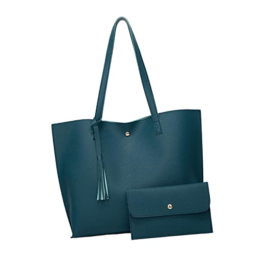 Conjunto de Bolsas de Couro PU Fashion Alça Superior Bolsa Composta Casual, Azul-ciano